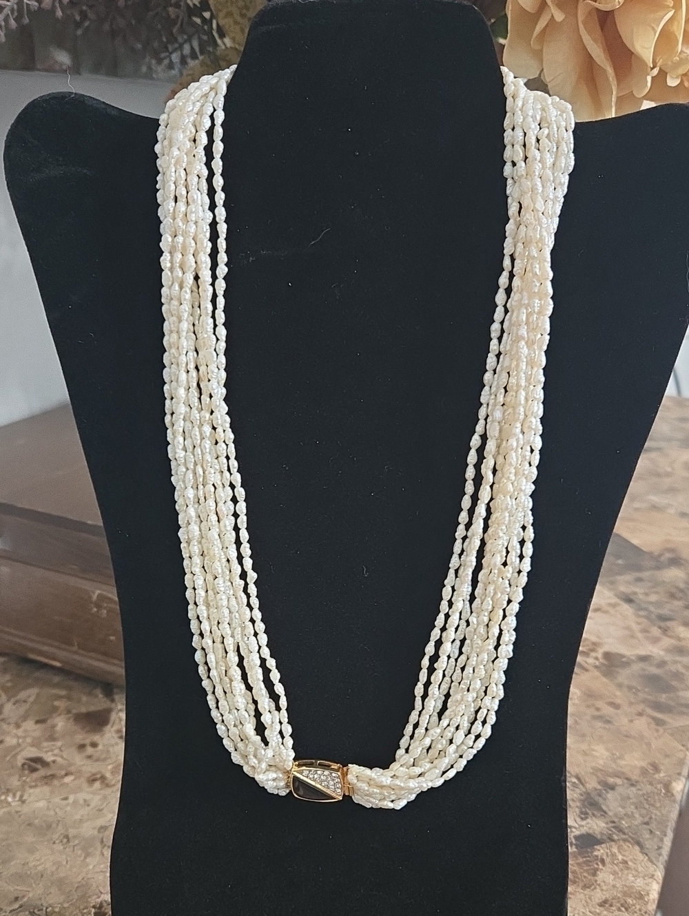Pearl Multi-Strand Necklace with Gold Accents And Matching Braclet